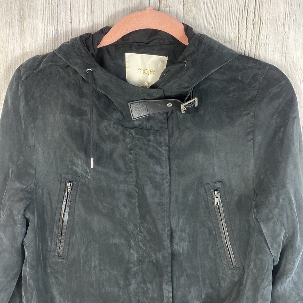 Maje Lambskin Leather Trim Anorak Jacket Size Medium - Picture 2 of 12